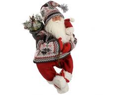 WeRChristmas - Decorazione natalizia a forma di Babbo Natale con sacco dei regali e vestito ricamato, 60 cm, colore: rosso/verde