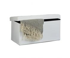 Relaxdays 10019044_49 Cassapanca Puff, Pieghevole, in Finta Pelle, 85 Litri di Capacita´, 76 X 38 X 38 cm, Bianco