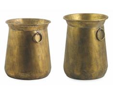 Villa d’Este Home Tivoli Tunisi Set 2 Portaombrelli Piccoli con Manici, Metallo, Oro, 33.5 x 33.5 x 43 cm