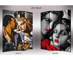 Separè bifacciale artistico Divisorio 3 ante su tela Art Deco 176x3.2x135.6 cm