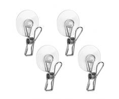InterDesign Basic Set da 4 Appendini a ventosa | pratiche Ventose con gancio – montaggio senza fori | Ganci a ventosa per bagno, ufficio o cucina | Acciaio lucidato