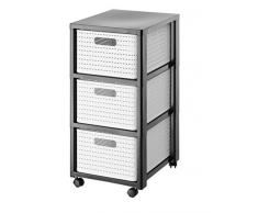 Rotho Cassettiera contenitore con ruote âCountryâ effetto rattan â contenitore (37.5x32.5x71.2 cm) con cassetti in materiale plastico (PP) - carrello con 3 cassetti â Cassettiera a torre in nero/bianco â