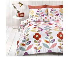 Just Contempo - Copripiumino trapuntato double-face misto cotone, set di biancheria da letto, con motivo retrò floreale, con federa per cuscino in coordinato, Cotone, multicolore colore (rosso blu giallo verde), Copripiumino singolo
