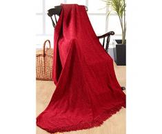 Elite Home Collection - Coperta di ciniglia, 100% poliestere indiano, per divani a 3 posti o letti matrimoniali, 225 x 250 cm, colore: Rosso scuro