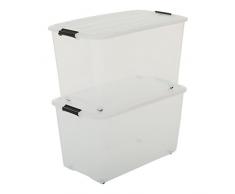 Iris 107157 Set di Scatole da 68 x 39 x 38,5 cm, in Plastica, Bianco (White Transparent), 2 Pezzi da 70 Litri