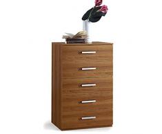 Valentini Eco Cassettiera 5 Cassetti, Legno, Noce, 43x60x101 cm