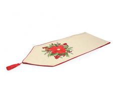 Villa d’Este Home Tivoli Noel Runner con Stella di Natale Ricamata, Cotone, Beige, 183x35 cm