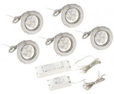 Paulmann 92518 Premium EBL Power Flood - Set di 5 lampade a LED a incastro, 5x 3 W, 15 VA 230 V 83 mm, alluminio zincato e ferro spazzolato