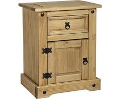 Corona - Comodino in legno, 1 cassetto e 1 sportello
