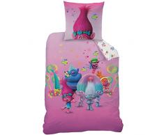 Trolls 044043 Trolls Group Biancheria da letto, Cotone, Rosa, 135 X 200 + 80 x 80 cm