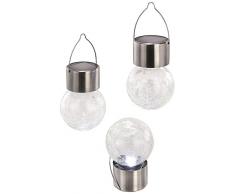 Esotec 102304 - Set di 3 lampade sospese a energia solare, forma sferica, con effetto craquelé in vetro, dotate di archetto di sospensione
