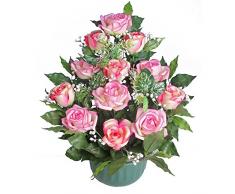 Ligne Déco 481302WO-P - Pianta artificiale decorativa con vaso: Mazzo di rose con gipsofila, 45 cm