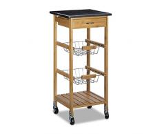 Relaxdays 10020313 Carrello per Cucina in Legno, in Legno di Bambù, Superficie in Marmo Nero, Compatto, 37.5 X 37.5 X 82.5 cm, Marrone e Nero