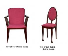 High Street Design Nuovo Set Sedia da pranzo in redwood antico con cuscini di tessuto fucsia