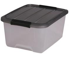Iris Set di scatole con manico e coperchio, in plastica trasparente, argento, Set da 12 (Small)