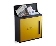 Relaxdays 10020771_359 Cassetta della Posta, Metallo, Giallo/Nero, 12.5 x 35 x 33 cm