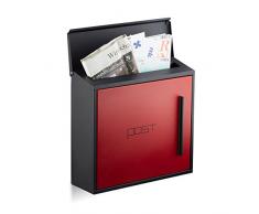 Relaxdays 10020771_261 Cassetta della Posta, Metallo, Rosso/Nero, 12.5 x 35 x 33 cm