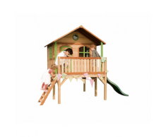 Casetta Gioco in Legno con Portico e Scivolo Ondulato