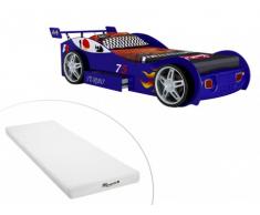 Letto auto RUNNER con cassetto - 90 x 200 cm - Blu + materasso STELO KIDS 90 x 200