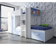 Letti a castello JULIEN 2x90x190 - Armadio integrato - Bianco e azzurro
