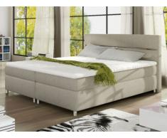 Set letto boxspring con testata + reti + materasso + topper PASSION di PALACIO - tessuto beige - 2x80x200 cm