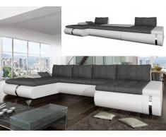 Divano letto angolare panoramico e reversibile in tessuto e similpelle AZELMA - Bianco e grigio