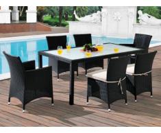 Sala da pranzo da giardino ALANDA in resina intrecciata antracite/panna: tavolo, 2 poltrone, 4 sedie