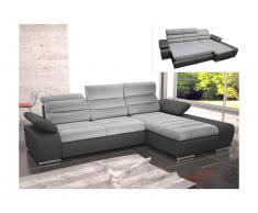 Divano letto angolare in tessuto e similpelle MIRABEAU - Bicolore grigio/antracite - Angolo a destra