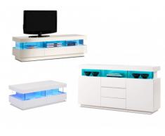 Pacchetto soggiorno luminoso: Credenza, mobile TV e tavolino FABIO - Finitura laccata bianco