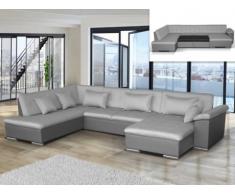 Divano letto angolare panoramico in tessuto e similpelle JAKE - Grigio e grigio argento - Angolo a destra