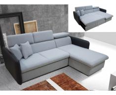 Divano letto angolare in tessuto CLANCY - Bicolore nero e grigio - Angolo a destra