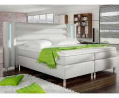 Set letto boxspring con testata + reti + materasso + topper VOLUPTE di PALACIO - similpelle bianco e led - 2x80x200 cm