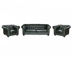 Divano chesterfield 3+1+1 posti BRENTON 100% pelle di bufalo - Verde imperiale