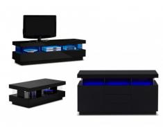 Set soggiorno luminoso: Credenza, mobile TV e tavolino FABIO - Finitura laccata nera