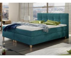 Set letto boxspring con testata + reti + materasso + topper POUPOUPIDOU di PALACIO - tessuto blu e foglia di tè - 2x80x200 cm