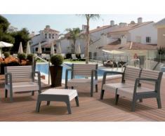 Salotto da giardino MIAMI in PVC: 2 poltrone, un divano 2 posti, un tavolino - struttura antracite seduta beige