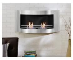 Caminetto murale a bioetanolo SHENRON - Doppio bruciatore - L 122 x P 26 x H 60 cm - Argento