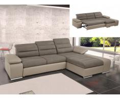 Divano letto angolare in tessuto e similpelle MIRABEAU - Bicolore marrone/taupe - Penisola a destra