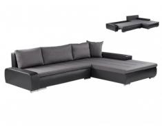 Divano letto angolare in tessuto e similpelle NIRO - Nero e antracite