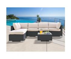 Salotto di giardino ALANDA in resina intrecciata: divano 5 posti, 1 pouf e un tavolino - antracite
