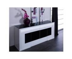 Credenza KIBO - MDF laccato bianco e nero e vetro temperato - 4 ante - LED