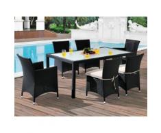 Sala da pranzo da giardino ALANDA in resina intrecciata antracite/panna: tavolo, 2 poltrone, 4 sedie