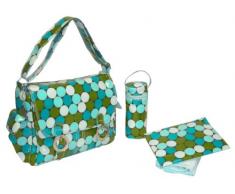 Kalencom - Borsa da donna con fibbie e tracolla regolabile, disegno elegante con pois colorati, provvista di tasche portaoggetti, fasciatoio e portabiberon termico, chiusura con fibbie