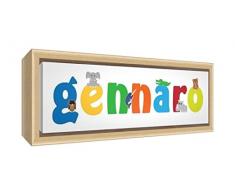 Little Helper LHV-GENNARO-3084-FCNAT-15IT Stampa su Tela Incorniciata Legno Naturale, Disegno Personalizzabile con Nome da Ragazzi Gennaro, Multicolore, 34 x 88 x 3 cm
