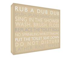 Feel Good Art-Quadro decorativo con finitura lucida/Token-Momento (10,5 x 14,8 x 2 cm, piccolo, colore: beige, regole da bagno)