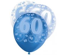 Unique Party 80887 Palloncini Lattice per 60° Compleanno, Confezione da 6, Blu Brillante