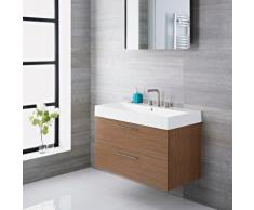 Mobile Bagno Sospeso Colore Rovere 900x480x600mm con Lavabo Integrato - Langley
