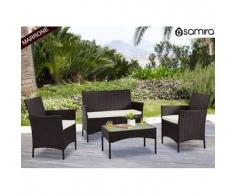 Salotto da giardino in rattan - Set divano, poltrona, tavolino e cuscini mod.Erica marrone