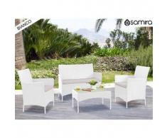 Salotto da giardino in rattan - Set divano, poltrona, tavolino e cuscini mod.Erica bianco