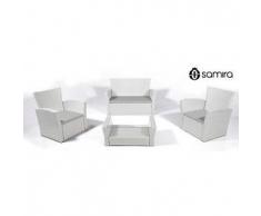 Salotto da giardino in rattan - Set divano, poltrona, tavolino e cuscini mod.Aurora bianco